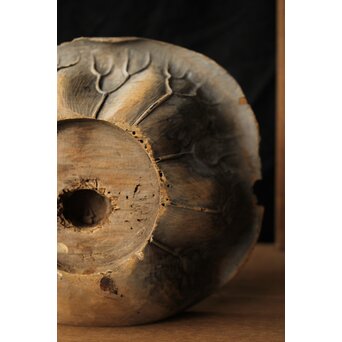 江戸初期元号 延宝 墨字 仏像木彫蓮台　X422 