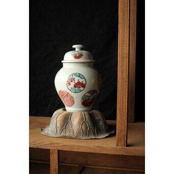 江戸初期元号 延宝 墨字 仏像木彫蓮台　X422 