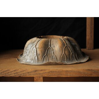 江戸初期元号 延宝 墨字 仏像木彫蓮台　X422 