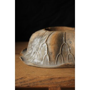 江戸初期元号 延宝 墨字 仏像木彫蓮台　X422 