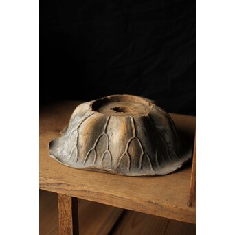 江戸初期元号 延宝 墨字 仏像木彫蓮台　X422 