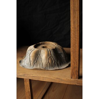 江戸初期元号 延宝 墨字 仏像木彫蓮台　X422 