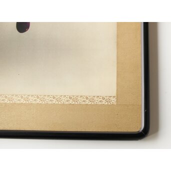 李朝 草虫図意 鶴一銘【茄子と蝶】絹本額装　Z441 