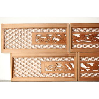 二重菱組子戸鶴松木彫 小型欄間 4枚1組　R0346 