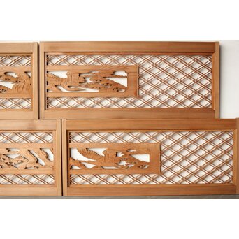 二重菱組子戸鶴松木彫 小型欄間 4枚1組　R0346 