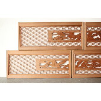 二重菱組子戸鶴松木彫 小型欄間 4枚1組　R0346 