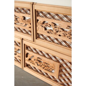 二重菱組子戸鶴松木彫 小型欄間 4枚1組　R0346 