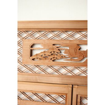 二重菱組子戸鶴松木彫 小型欄間 4枚1組　R0346 