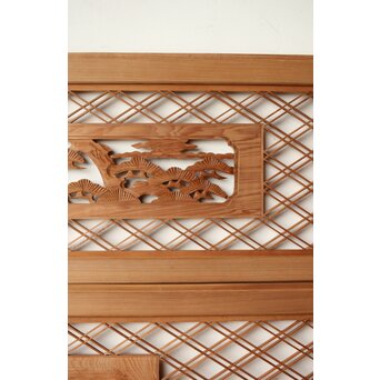 二重菱組子戸鶴松木彫 小型欄間 4枚1組　R0346 