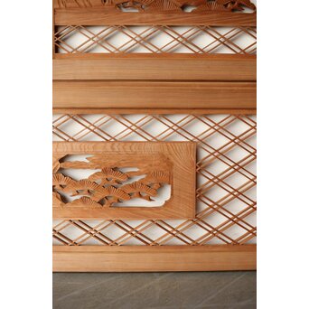 二重菱組子戸鶴松木彫 小型欄間 4枚1組　R0346 