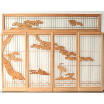 ガラス入 鶴松 書院欄間 5枚1組　R0347