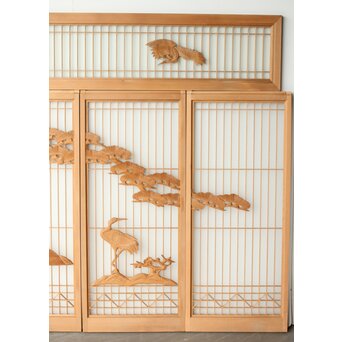 ガラス入 鶴松 書院欄間 5枚1組　R0347 