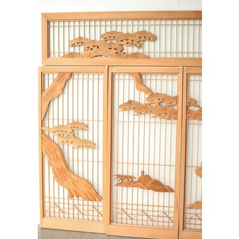 ガラス入 鶴松 書院欄間 5枚1組　R0347 