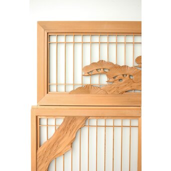 ガラス入 鶴松 書院欄間 5枚1組　R0347 