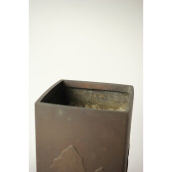 探勝作 山水風景 四方銅花瓶　M379 