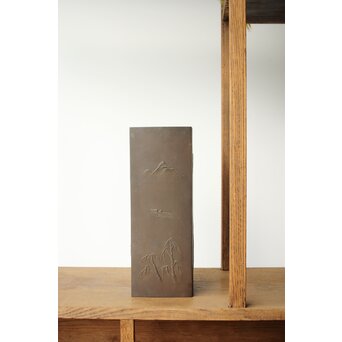 探勝作 山水風景 四方銅花瓶　M379