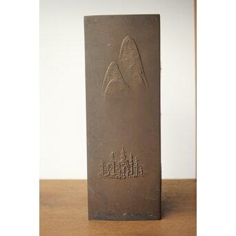 探勝作 山水風景 四方銅花瓶　M379 