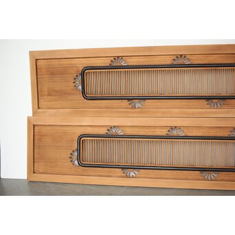 中格子 菊透かし桐材欄間 2枚1組　R0352 