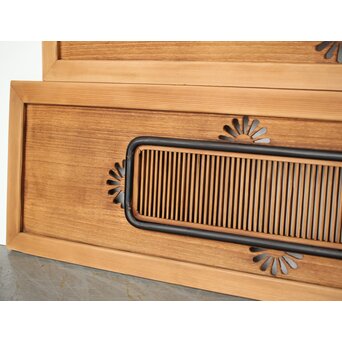 中格子 菊透かし桐材欄間 2枚1組　R0352 