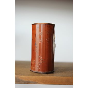 仙客採余 霊芝図 竹彫碗筒　U337 