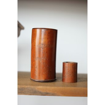 仙客採余 霊芝図 竹彫碗筒　U337 他にも霊芝デザインがあります