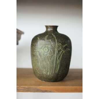 亮平作 打出紋 銅花器　M381 