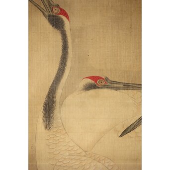 平曼容 鶴図 絹本軸装　Z442