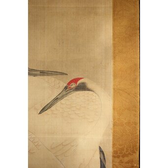 平曼容 鶴図 絹本軸装　Z442 