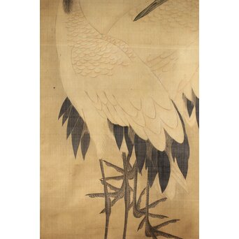 平曼容 鶴図 絹本軸装　Z442 