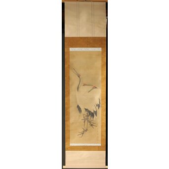 平曼容 鶴図 絹本軸装　Z442 