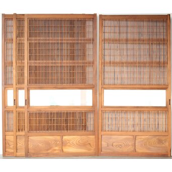 障子枠付 白木格子戸 4枚1組　L1106