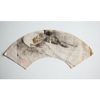 倣 河鍋暁斎 風神図 紙本扇面　Z445