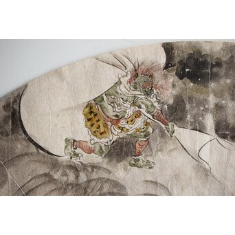 倣 河鍋暁斎 風神図 紙本扇面　Z445 