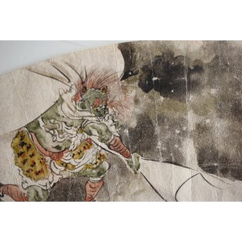 倣 河鍋暁斎 風神図 紙本扇面　Z445 