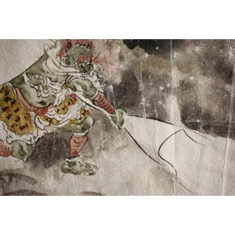 倣 河鍋暁斎 風神図 紙本扇面　Z445 