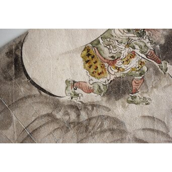 倣 河鍋暁斎 風神図 紙本扇面　Z445 