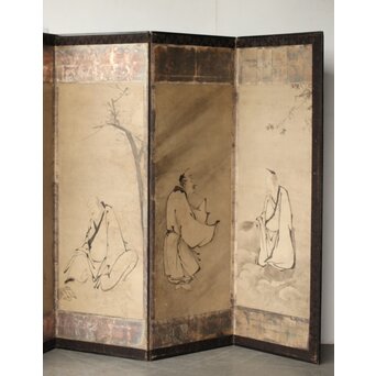 倣 雲谷等顔 仙人図 半双紙本屏風　Z446 