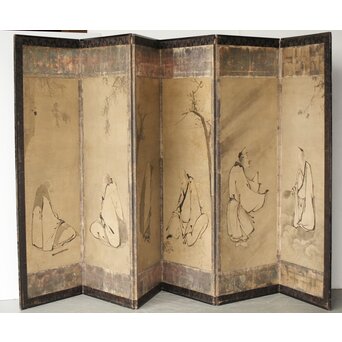 倣 雲谷等顔 仙人図 半双紙本屏風　Z446