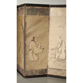 倣 雲谷等顔 仙人図 半双紙本屏風　Z446 