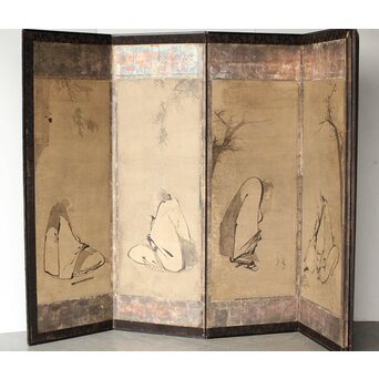 倣 雲谷等顔 仙人図 半双紙本屏風　Z446 