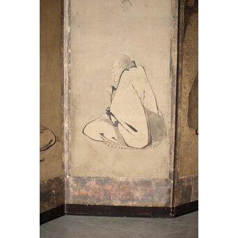 倣 雲谷等顔 仙人図 半双紙本屏風　Z446 