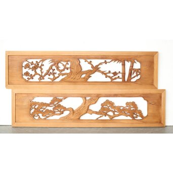 中型木彫欄間 松竹梅 2枚1組　R0356