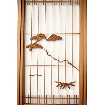 鶴亀木彫組子書院 4枚1組　R0359 