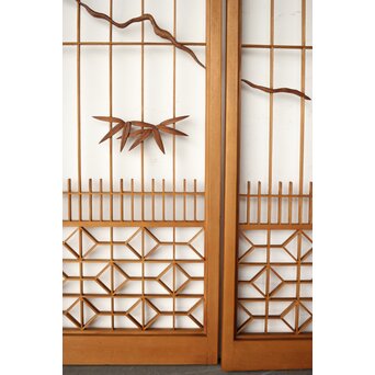 鶴亀木彫組子書院 4枚1組　R0359 