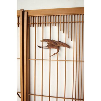 鶴亀木彫組子書院 4枚1組　R0359 