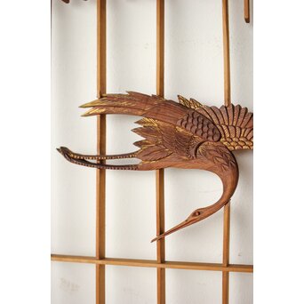 鶴亀木彫組子書院 4枚1組　R0359 