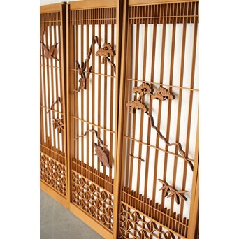 鶴亀木彫組子書院 4枚1組　R0359 