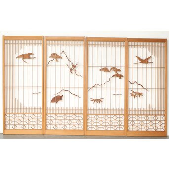 鶴亀木彫組子書院 4枚1組　R0359 ウラ　障子を貼る面　現状は透かし