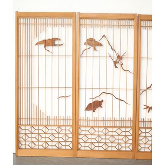 鶴亀木彫組子書院 4枚1組　R0359 