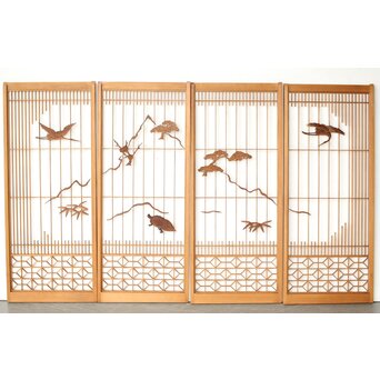 鶴亀木彫組子書院 4枚1組　R0359